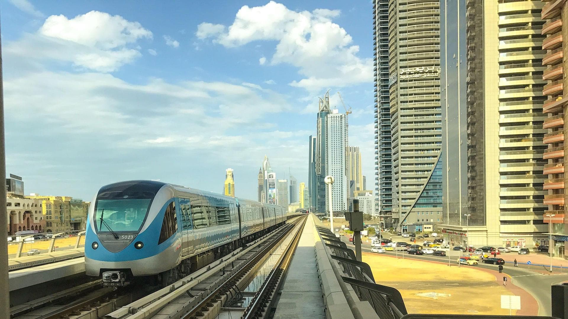 Dubai view with Metro