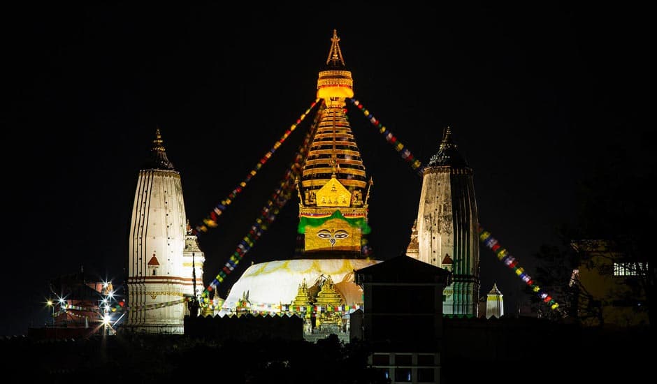 Night View Of Swoyambhunath Stupa